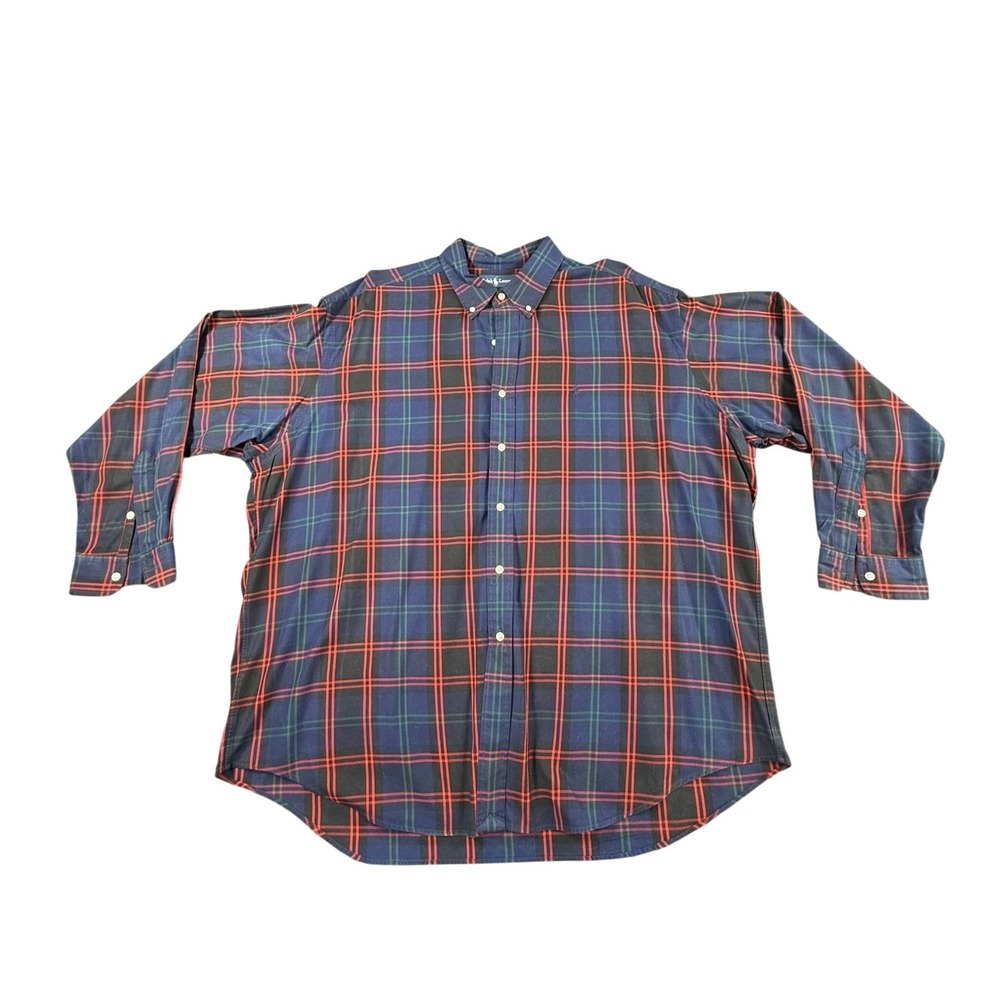 Polo Ralph Lauren Button Down Shirt Mens 3XB Blue Red Plaid Excellent Twill